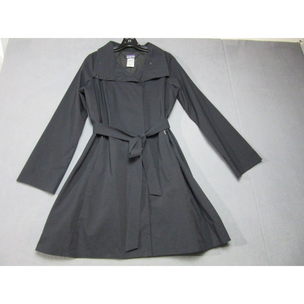Patagonia Coat Womens Medium Black Larissa Trench Lined Jacket Worn Wear Outdoor